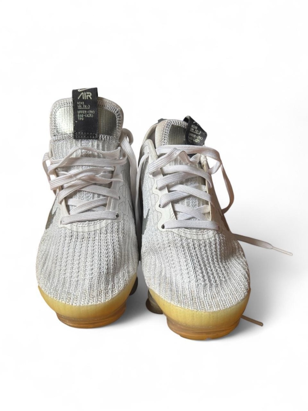 Nike Air VaporMax Flyknit 3 White Silver Running Sneakers Gym Futuristic Bubble - Picture 2 of 6
